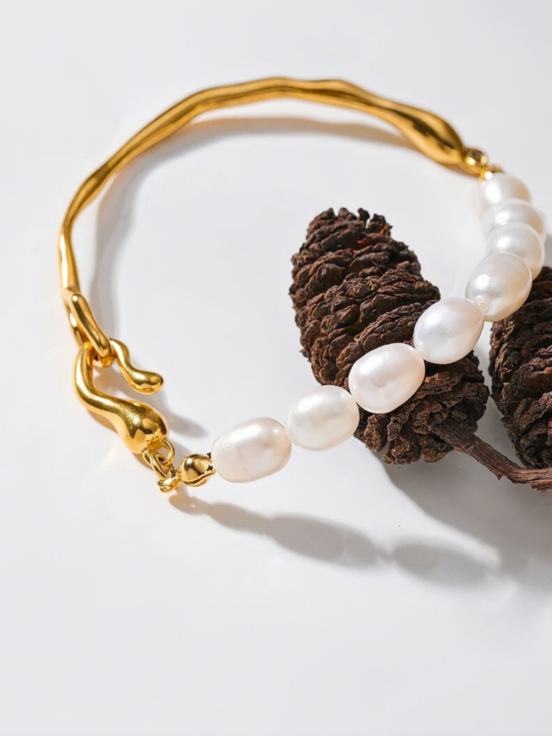 Enya Gold Tone Angelic Pearl Luxury Bracelet