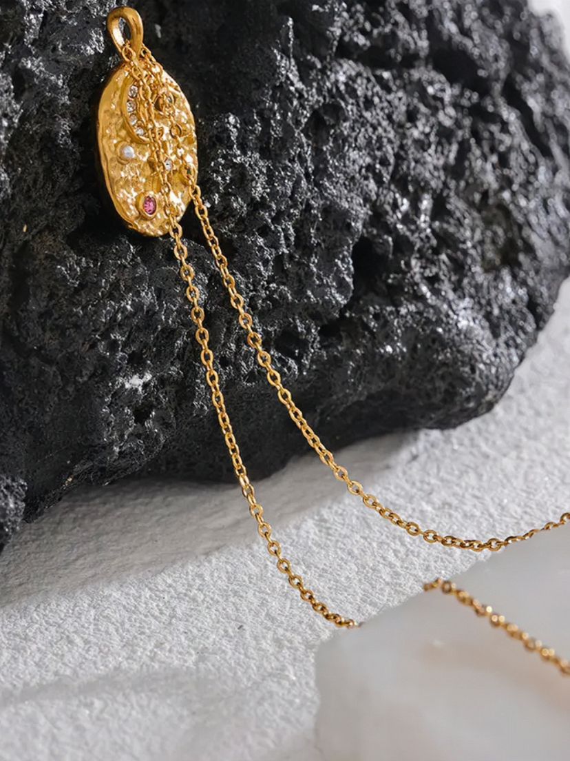Stella Crystal Inlaid Gold Coin Pendant Necklace