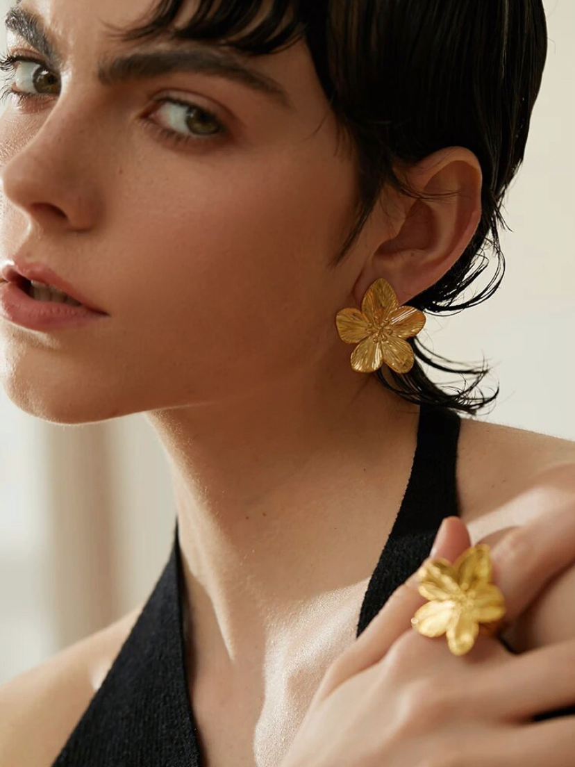 Blossom Gold Flower Statement Earrings