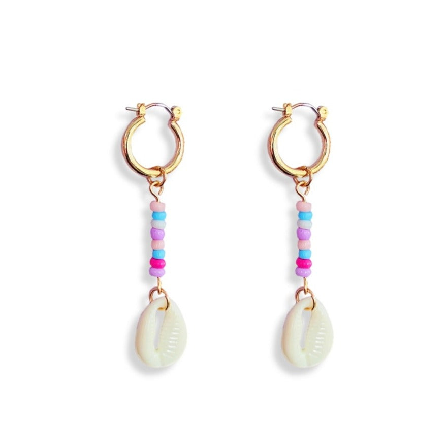 Beaded Drop Earrings With Shell Charm
