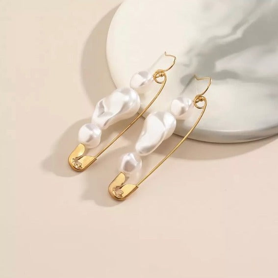 Baroque Style Safety Pin Earrings
