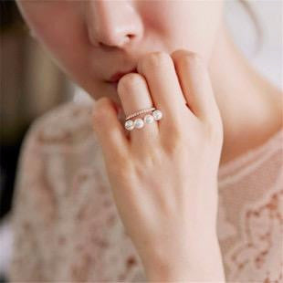 Faux Pearl Stacking Crystal Ring