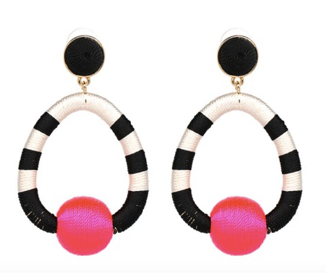 Color Statement Pom Pom Drop Earrings