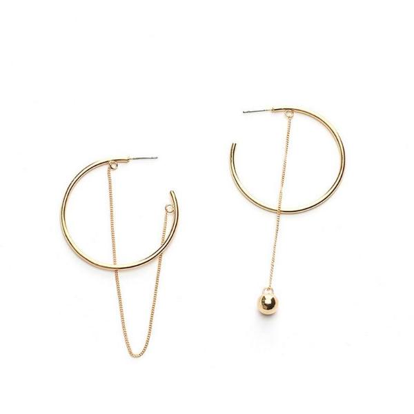 Asymmetric Hoops With Tassel Chain Earrings