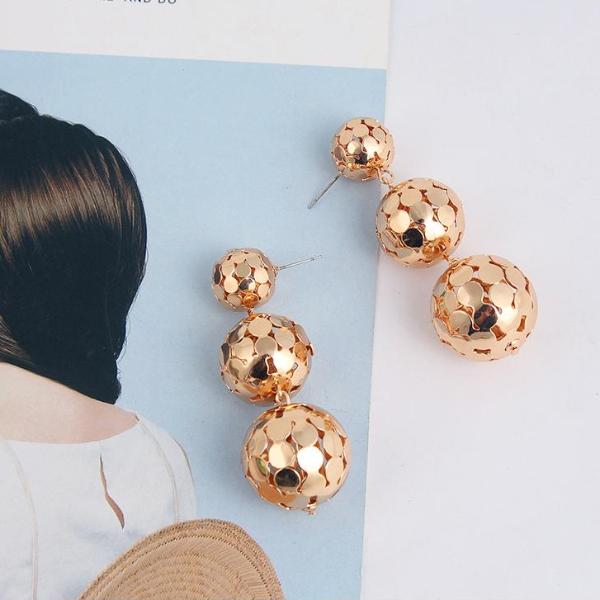 Hollowed Triple Ball Drop Earrings