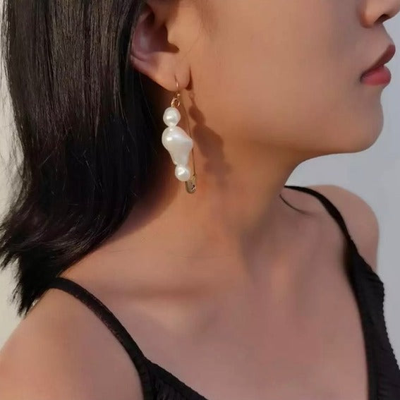 Baroque Style Safety Pin Earrings