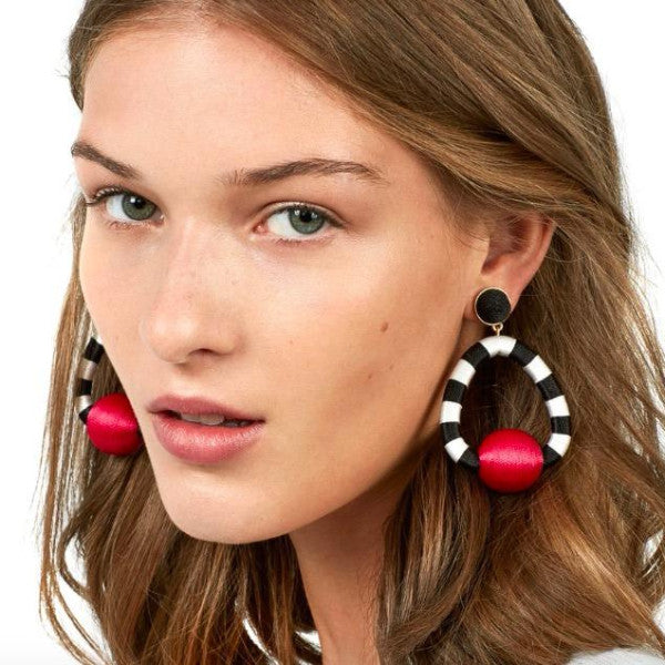 Color Statement Pom Pom Drop Earrings