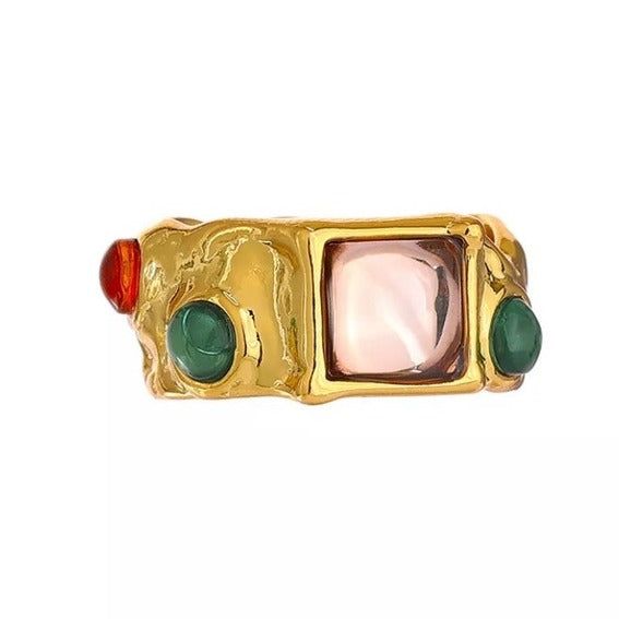 Vintage Style Stone Inlaid Gold-tone Ring