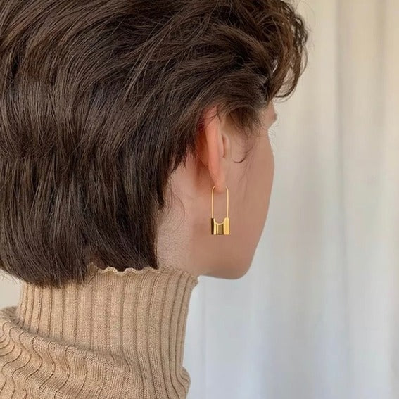 Safety Pin Style Lock Earrings