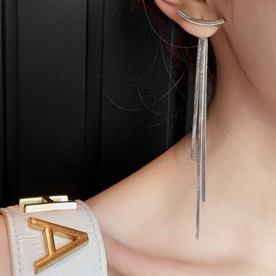 Minimalist Design Long Tassel Drop Earrings