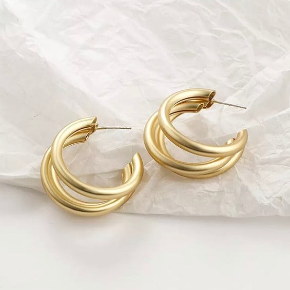 Artistic Gold Triple Hoops Earrings