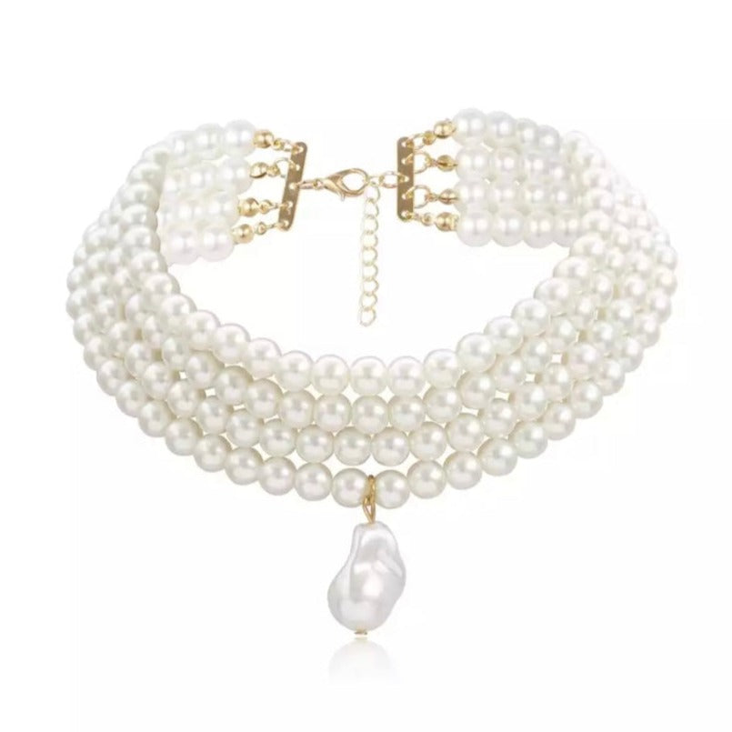 Vintage Style Multi-Layer White Beaded Choker Necklace