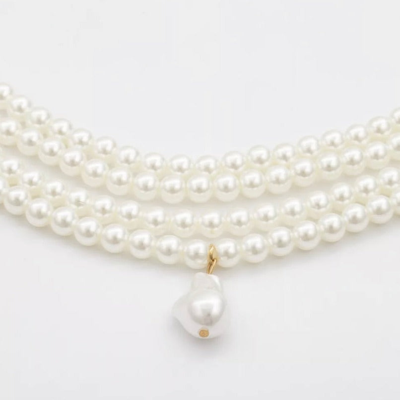 Vintage Style Multi-Layer White Beaded Choker Necklace