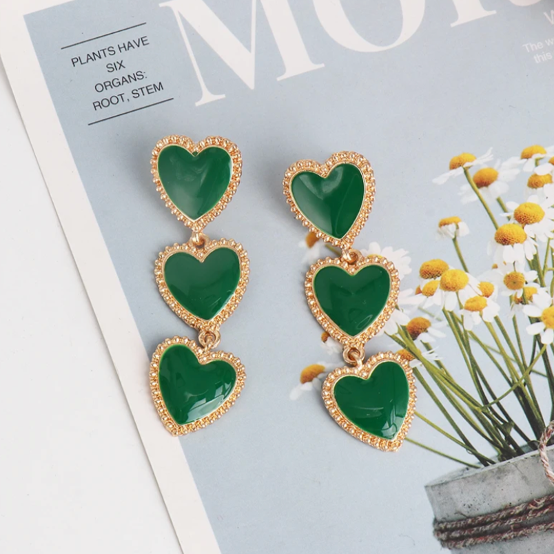 Vintage Style Triple Heart Statement Earrings