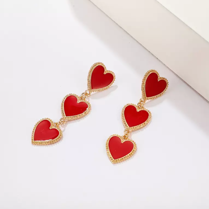 Vintage Style Triple Heart Statement Earrings