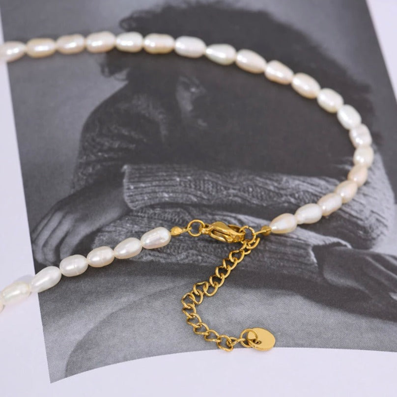 Crescent Moon Charm Pearl Necklace