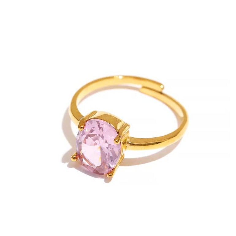 Emalia Gold Plated Oval Shape Crystal Ring