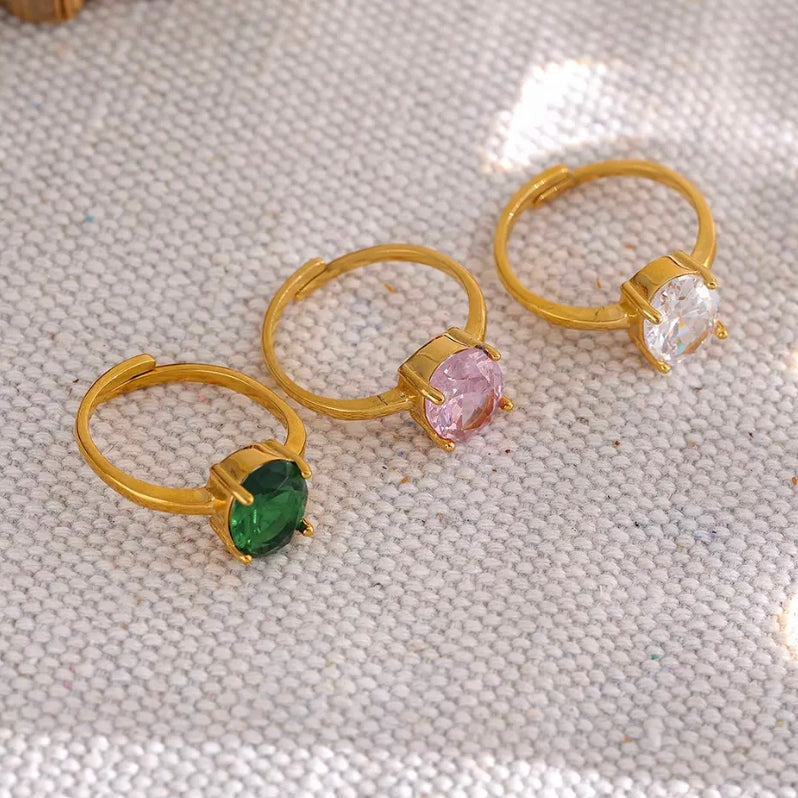 Emalia Gold Plated Oval Shape Crystal Ring