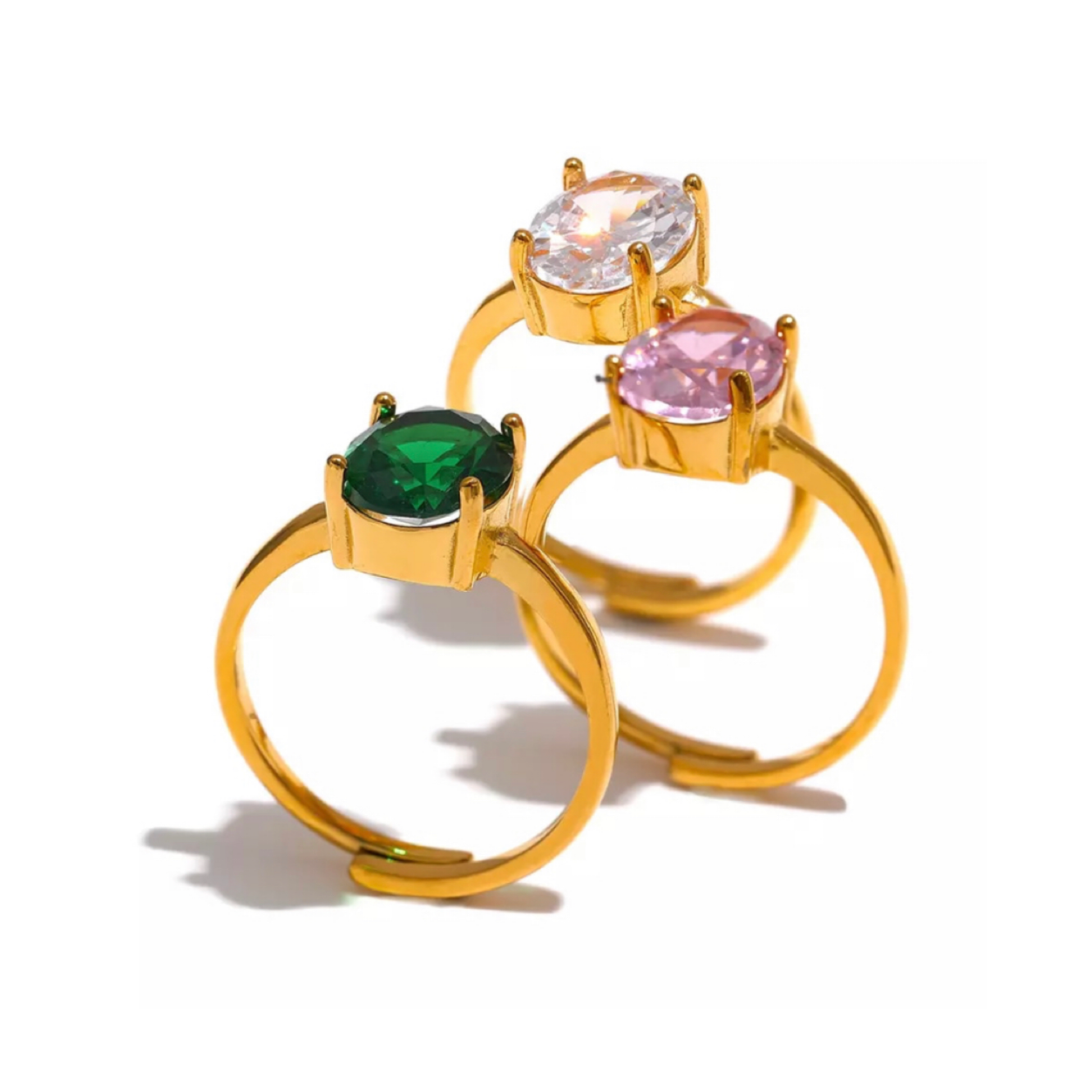 Emalia Gold Plated Oval Shape Crystal Ring