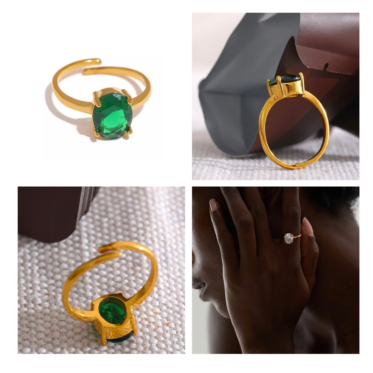 Emalia Gold Plated Oval Shape Crystal Ring