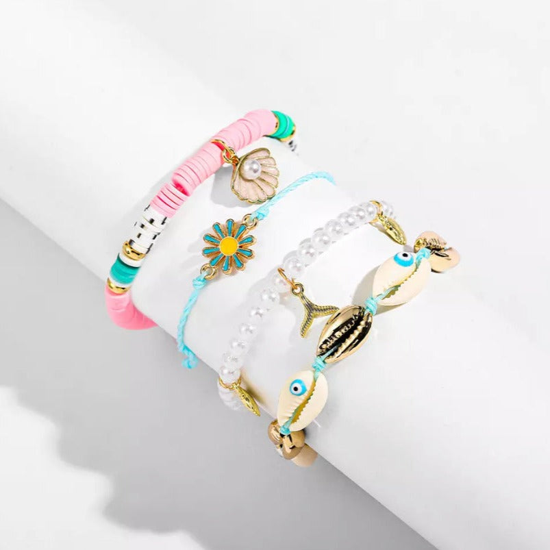 Y2K Style Beaded Charm 4-piece Bracelet Set