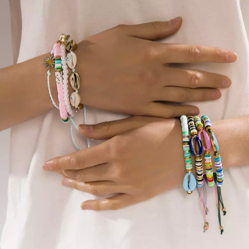Y2K Style Beaded Charm 4-piece Bracelet Set