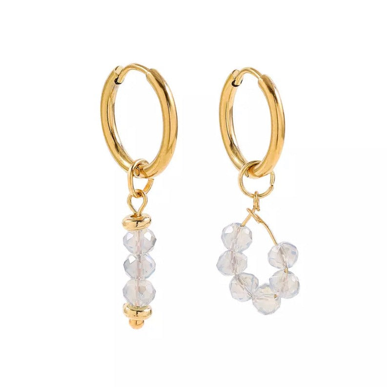 Asymmetric Glass Bead Charm Huggie Earrings
