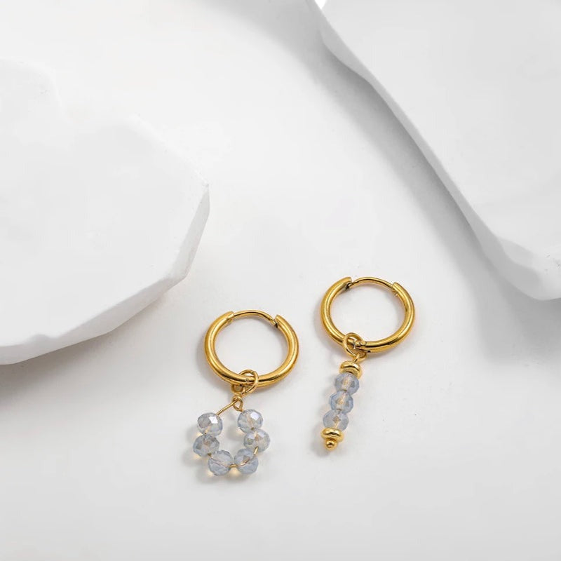 Asymmetric Glass Bead Charm Huggie Earrings