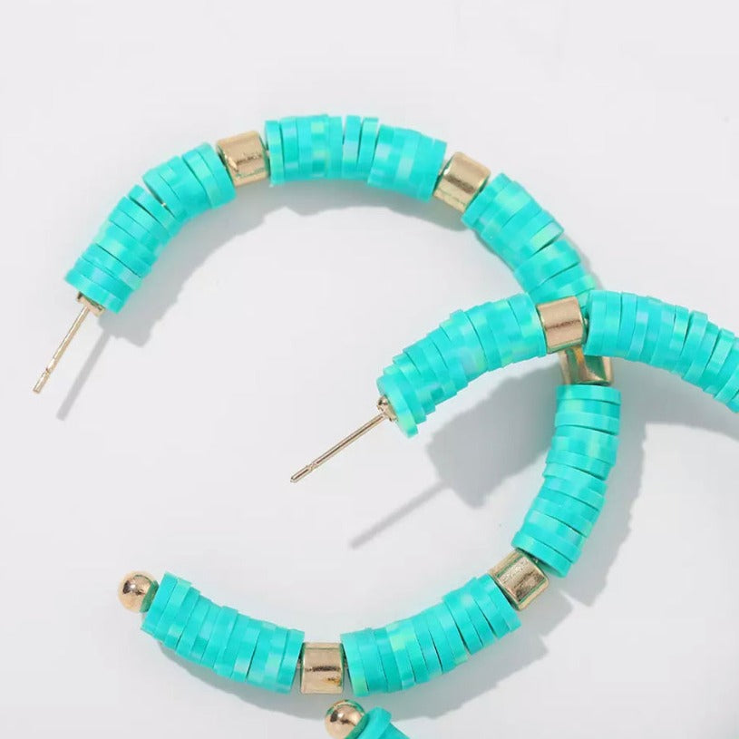 Clay Beaded Large Hoop Statement Earrings