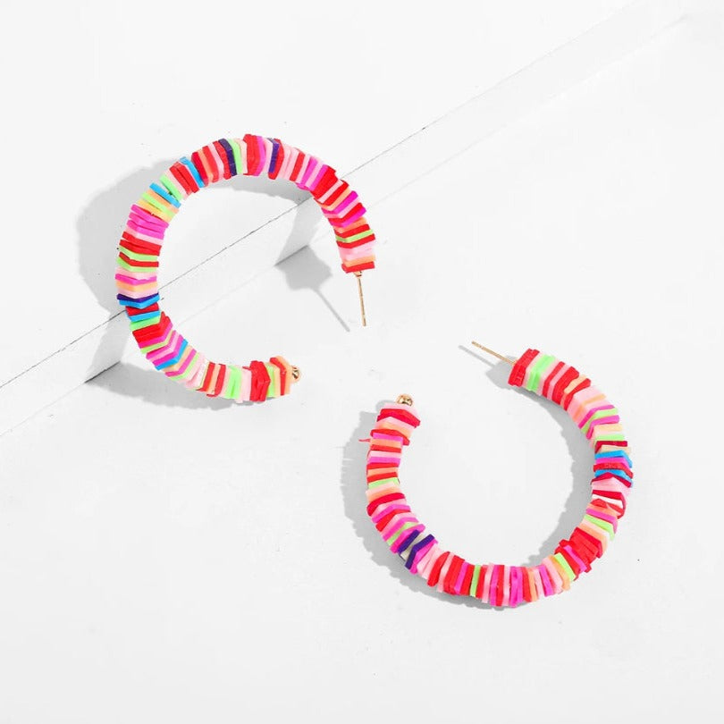 Clay Beaded Large Hoop Statement Earrings