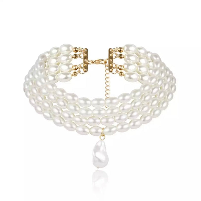 Vintage Style Multi-Layer White Beaded Choker Necklace