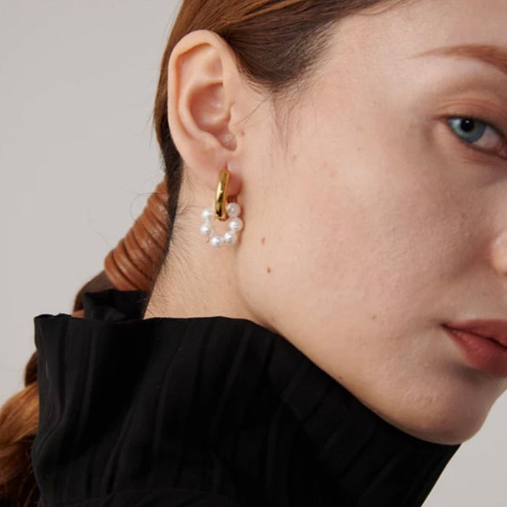 Mismatched Small Huggie Earrings With Pearl Charm
