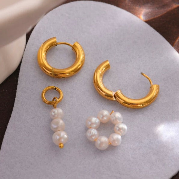 Mismatched Small Huggie Earrings With Pearl Charm