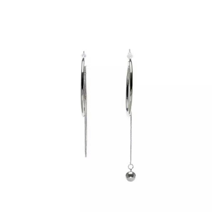 Asymmetric Hoops With Tassel Chain Earrings