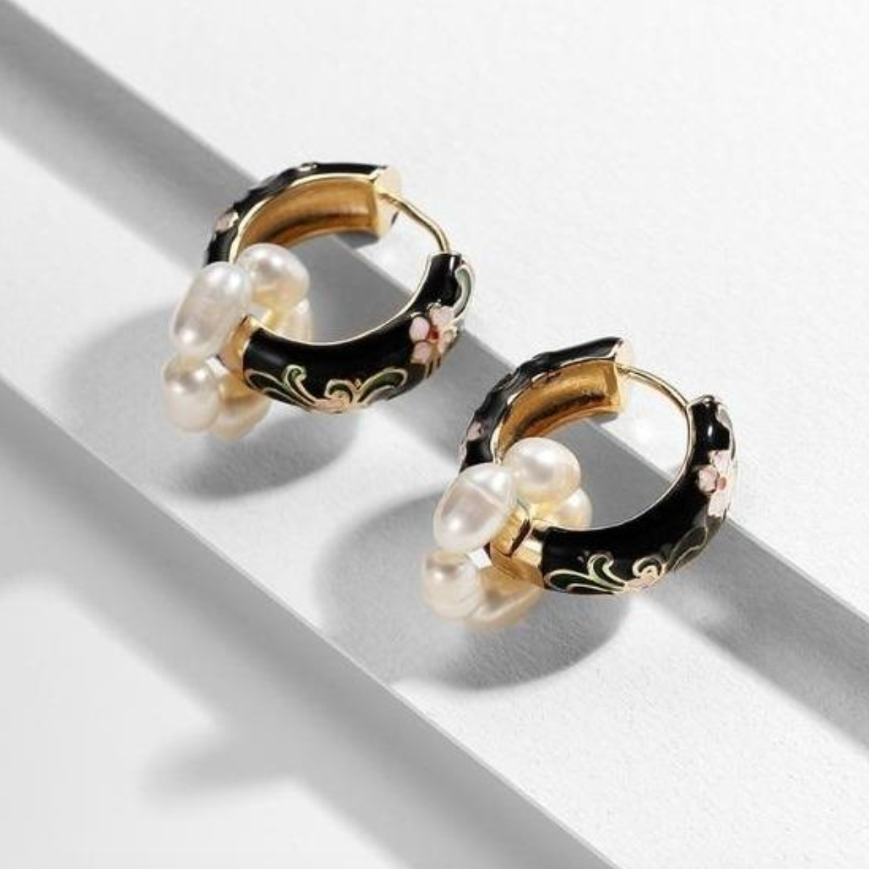 Vintage Style Enamel Flower Huggie Earrings
