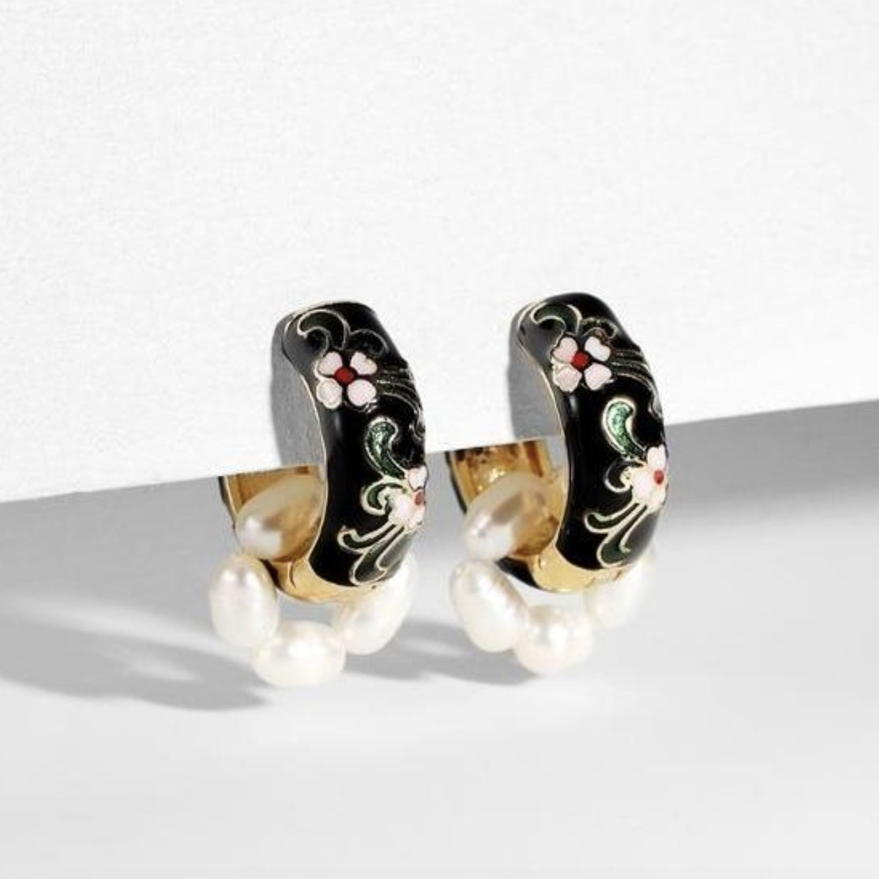 Vintage Style Enamel Flower Huggie Earrings