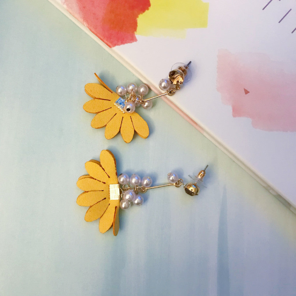Yellow Flower Charm Drop Earrings