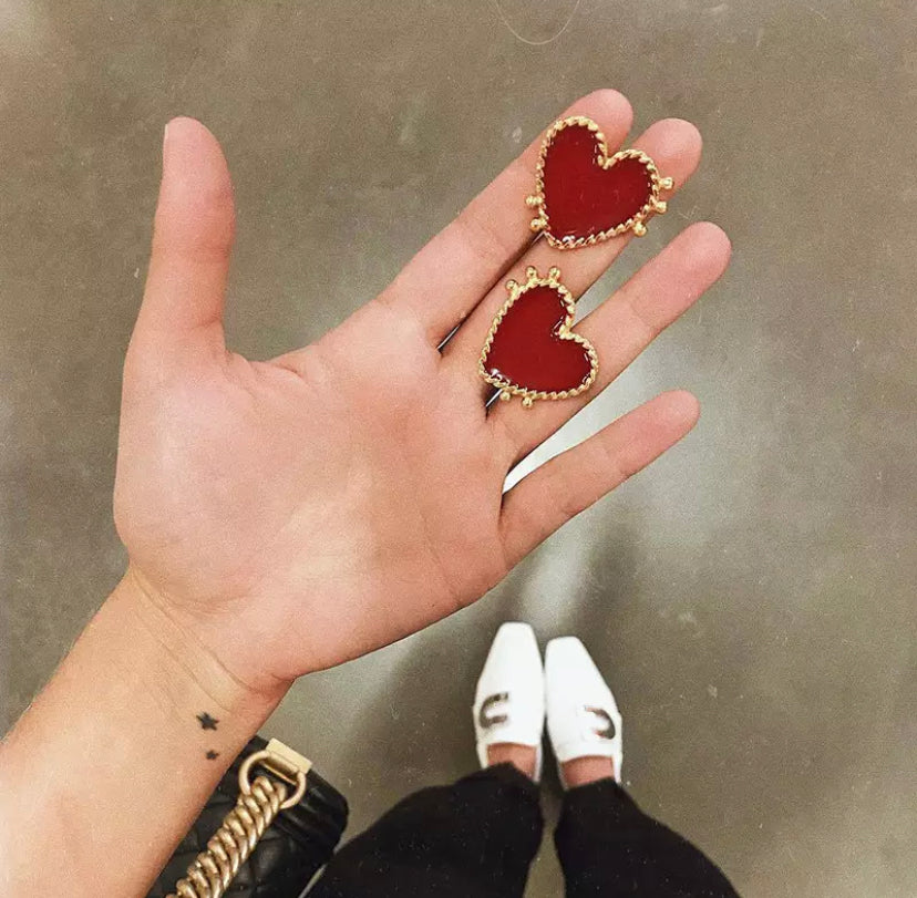 Vintage Style Red Heart Ear Studs
