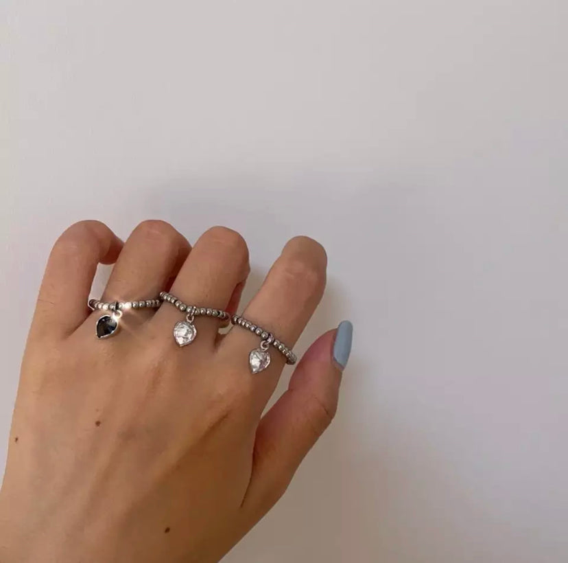 Retro Style Bead Ring With Small Dangle Heart