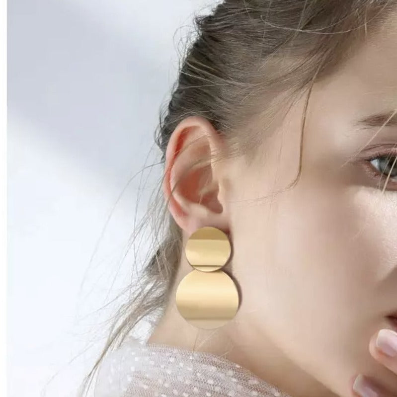 Gold Dual Disc Charm Earrings