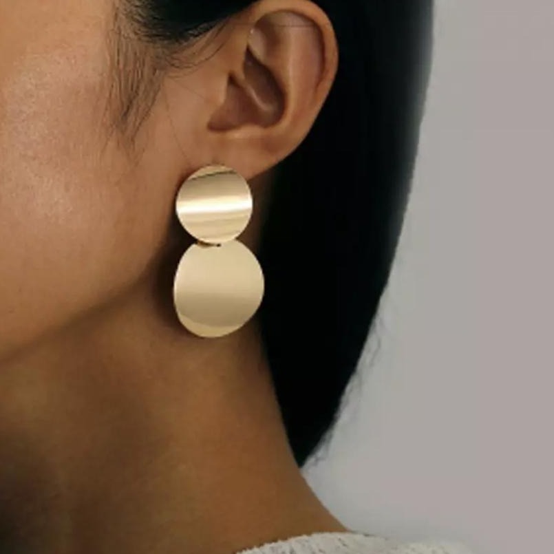 Gold Dual Disc Charm Earrings