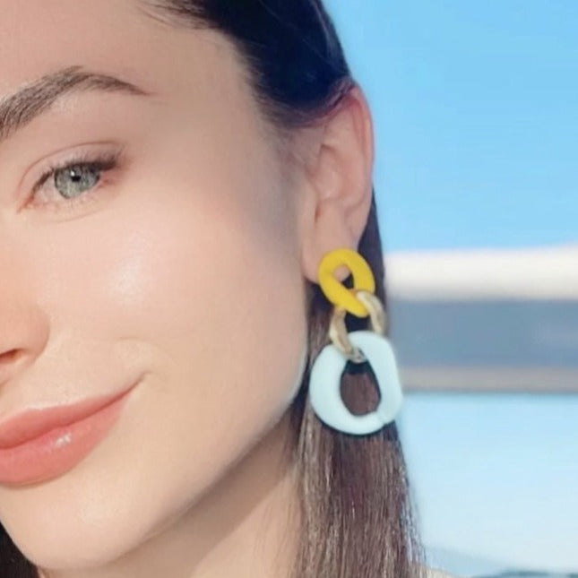 Pastel Colorblock Chain Link Earrings - Various Colors