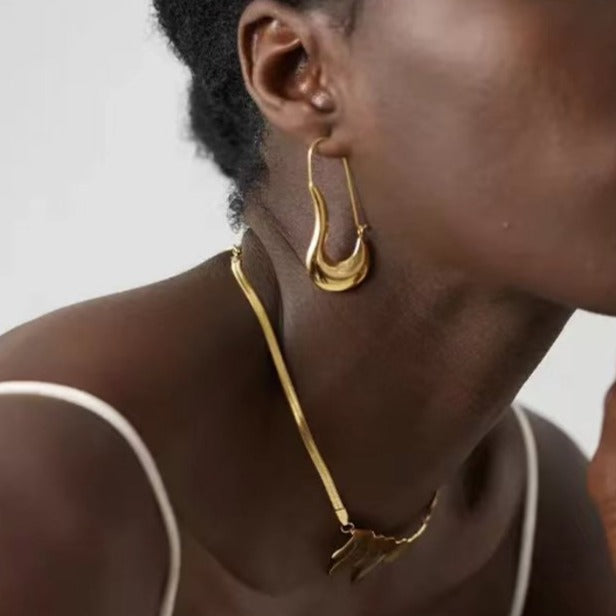 Gold-plated Unique Shape Safety Pin Statement Earrings