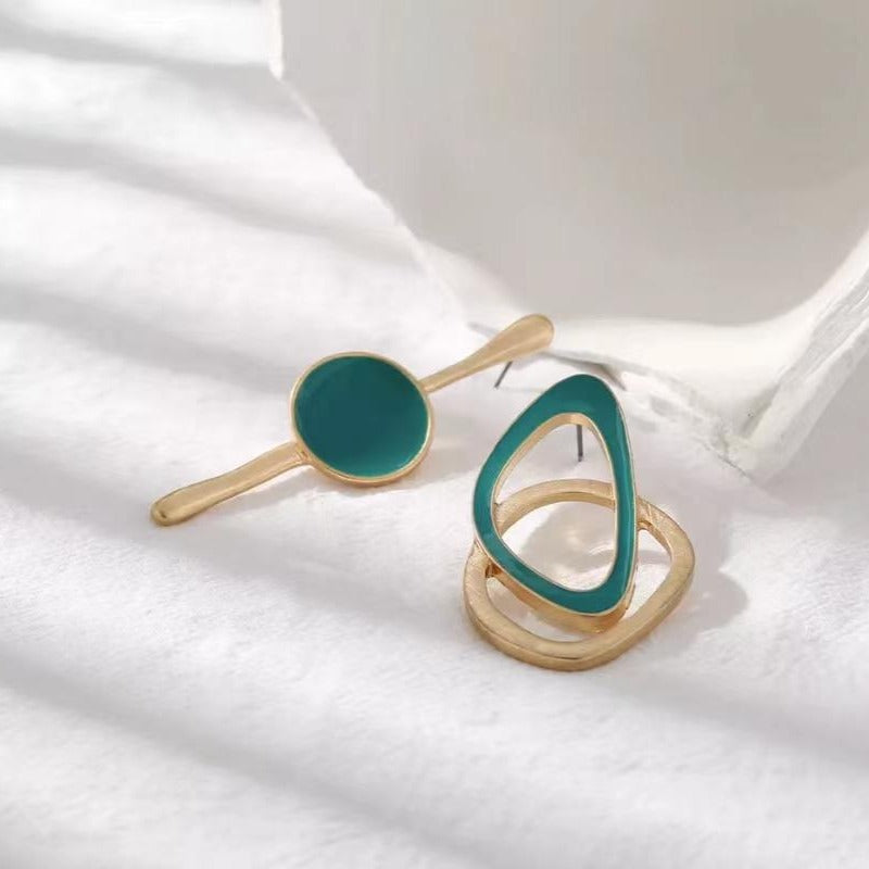 Asymmetric Turquoise Green Statement Earrings