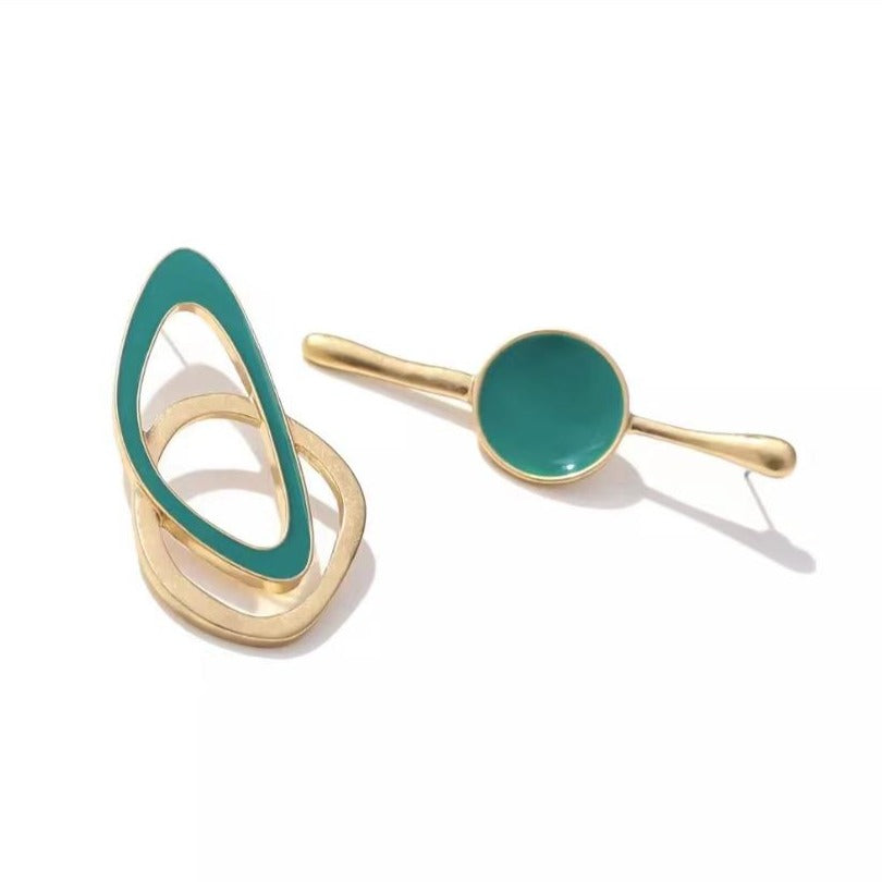 Asymmetric Turquoise Green Statement Earrings