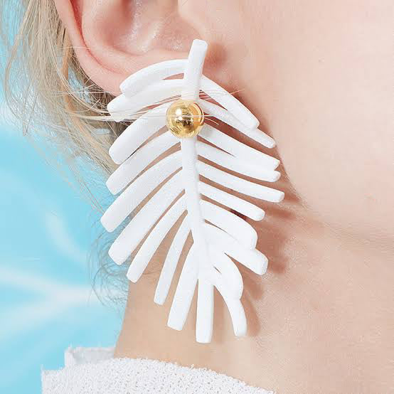 White Leaf Statement Ear Studs
