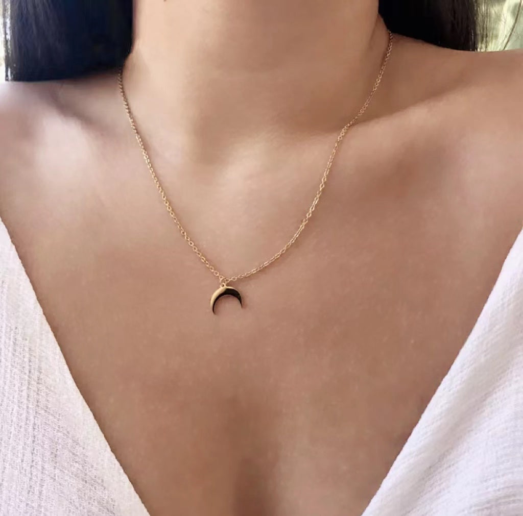 Gold-Plated Small Crescent Pendant Necklace