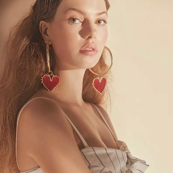 Red Heart Large Hoop Earrings
