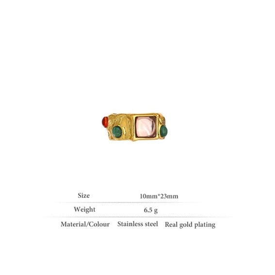 Vintage Style Stone Inlaid Gold-tone Ring