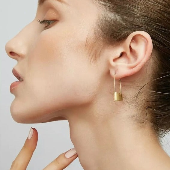 Safety Pin Style Lock Earrings